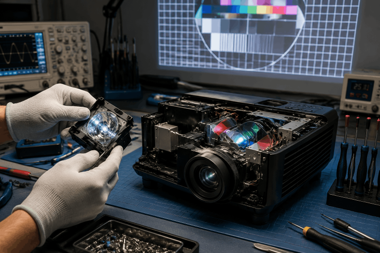 سرویس کامل، رفع هاله تصویر و تعویض لامپ دیتاپروژکتور (Epson / Sony) سالن آموزشی